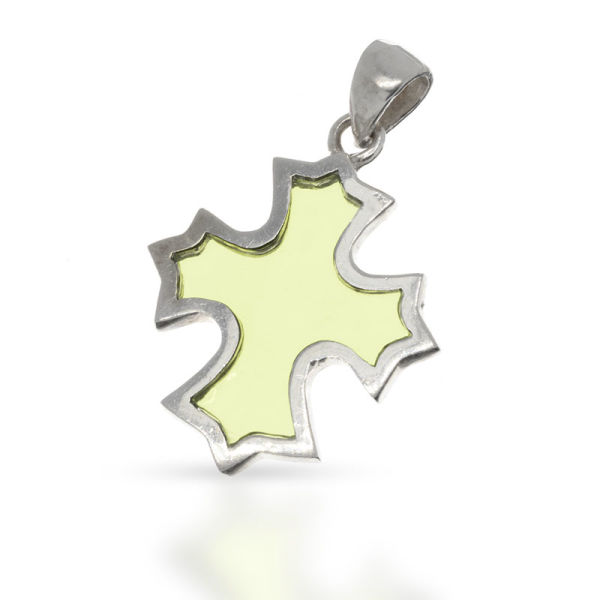 925 Sterling Silberanhänger - Kreuz mit Acryl Hellgrün