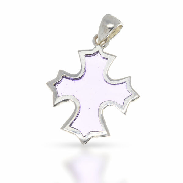 925 Sterling Silberanhänger - Kreuz mit Acryl Lila
