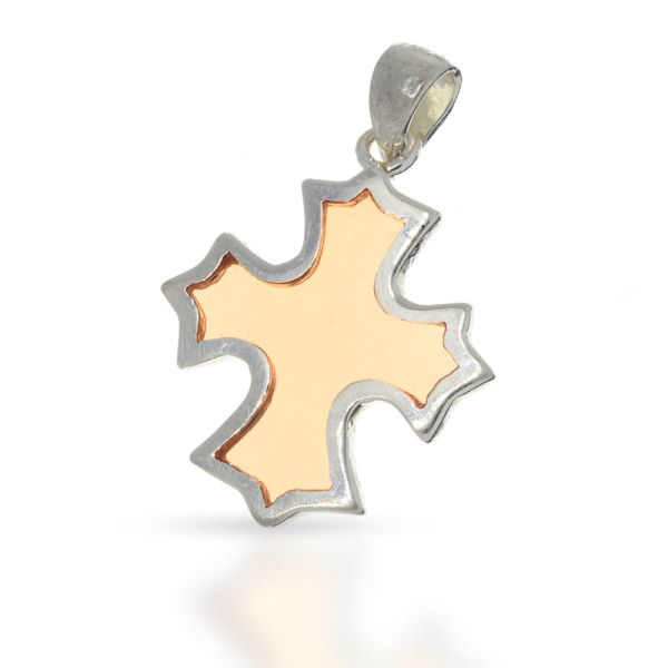 925 Sterling Silberanhänger - Kreuz mit Acryl Orange