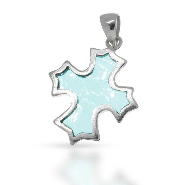 925 Sterling Silberanhänger - Kreuz mit Acryl Türkis