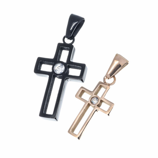 Stainless Steel Pendant Partner Crosses with Cubic Zirconia