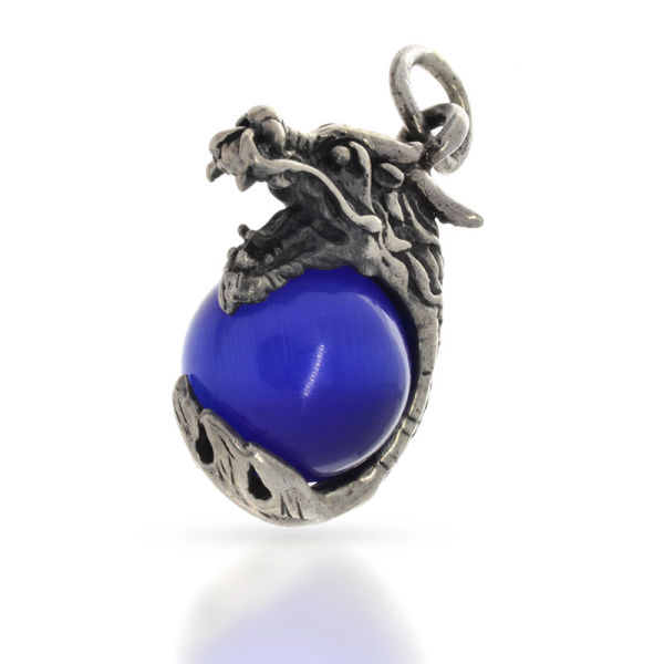 925 Sterling Silberanhänger - Kugel & Drache Blau
