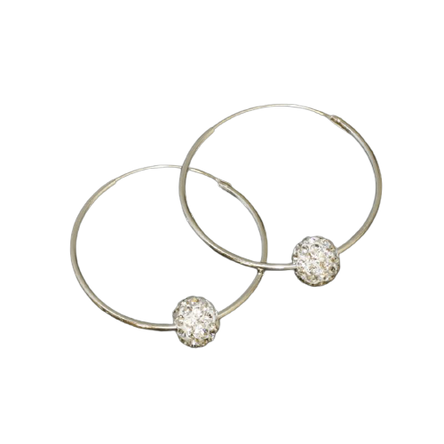 925er Sterling Silber- Creole mit Glitzerball 25mm