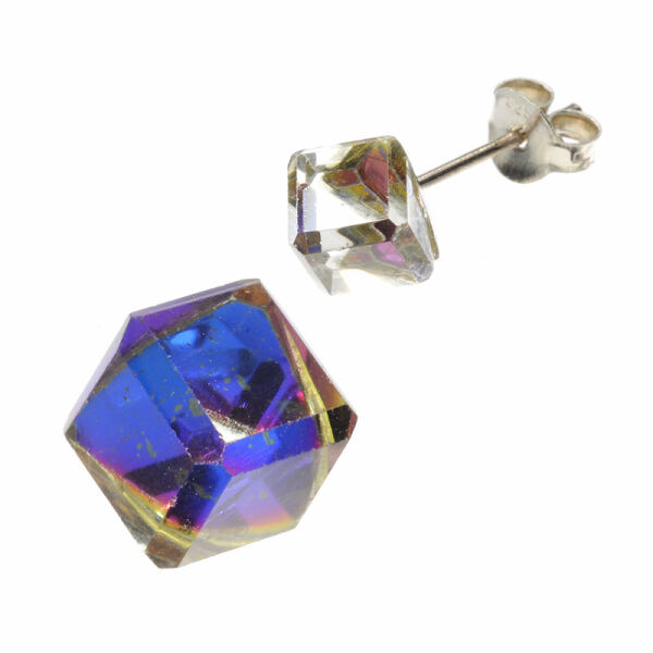 Ohrstecker 925er Sterling Silber- Würfel schillernd blau