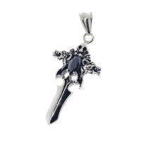 Edelstahlanhänger - Dolch mit Wolfsköpfen