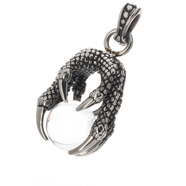 Stainless Steel Pendant - Monster Claws with Sphere - White Sphere