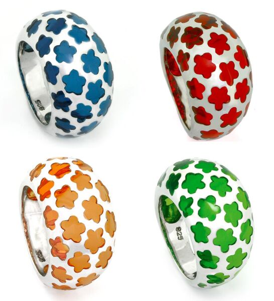 925 Sterling Silberring - Acryl-Blumenmuster Orange 58 (18,4 Ø) 8,4 US