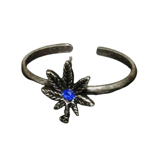 925 Sterling Silberring Zehenring Hanfblatt Blau