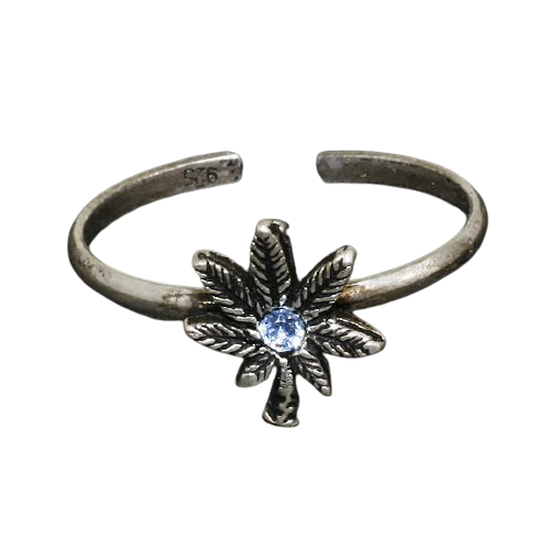 925 Sterling Silberring Zehenring Hanfblatt Hellblau