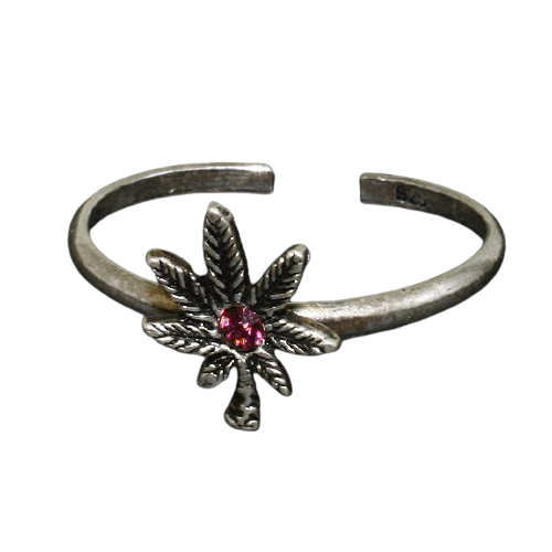 925 Sterling Silberring Zehenring Hanfblatt Lila