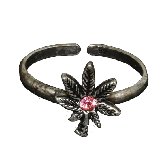 925 Sterling Silberring Zehenring Hanfblatt Rosa