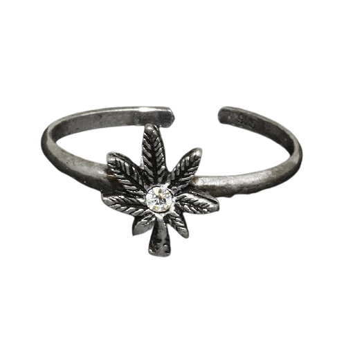 925 Sterling Silberring Zehenring Hanfblatt Weiss