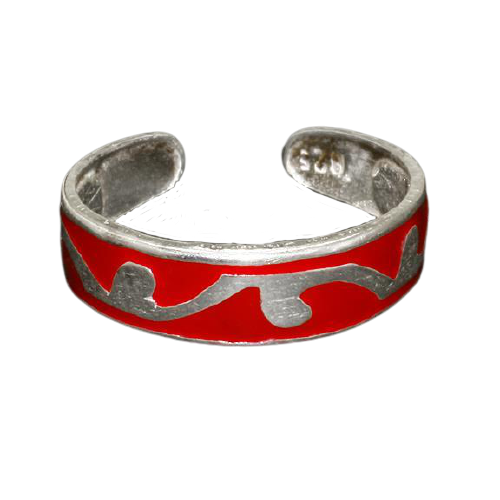 925 Sterling Silberring / Kinder- und Zehenring "Rotes Inlay" Schwarz