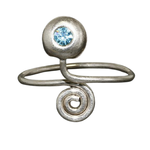 925 Sterling Silberring / Kinder- und Zehenring "Spirale mit blauem Stein" Türkis