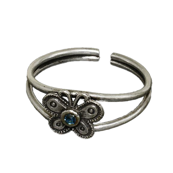 925 Sterling Silberring / Kinder- und Zehenring "Blauer Schmetterling" Dunkelblau