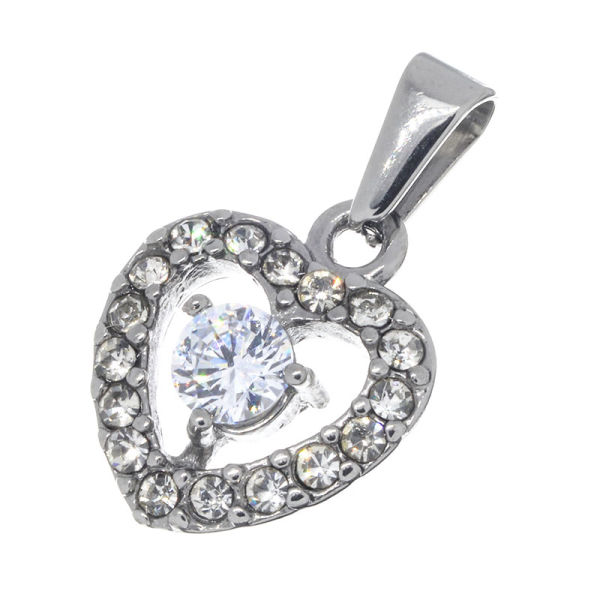 Stainless Steel Pendant - Heart with Stones Steel