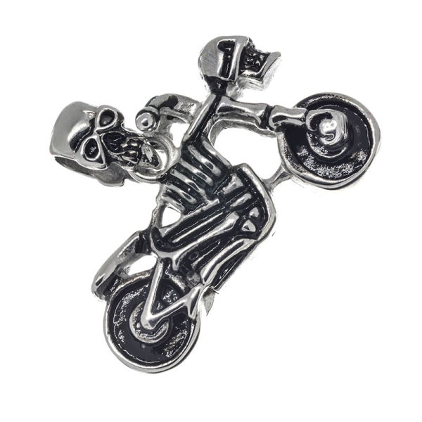 Edelstahlanhänger - Motorrad mit Skelett Mit Totenkopföse