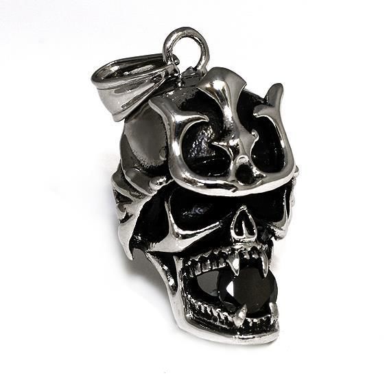 Edelstahlanhänger - Totenkopf mit Stein schwarz
