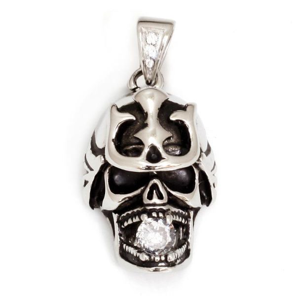 Edelstahlanhänger - Totenkopf mit Stein weiß