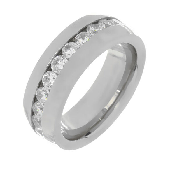 Stainless Steel Ring with Pure Colored Cubic Zirconia