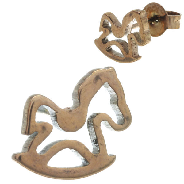 Stainless Steel Stud Earrings - Rocking Horse, PVD-Rose gold