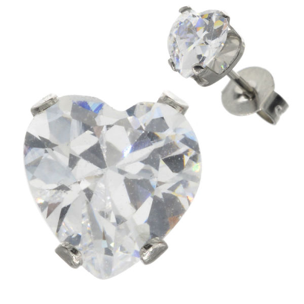Edelstahlohrstecker Cubikzirkonia - HERZ 6mm - Cristall