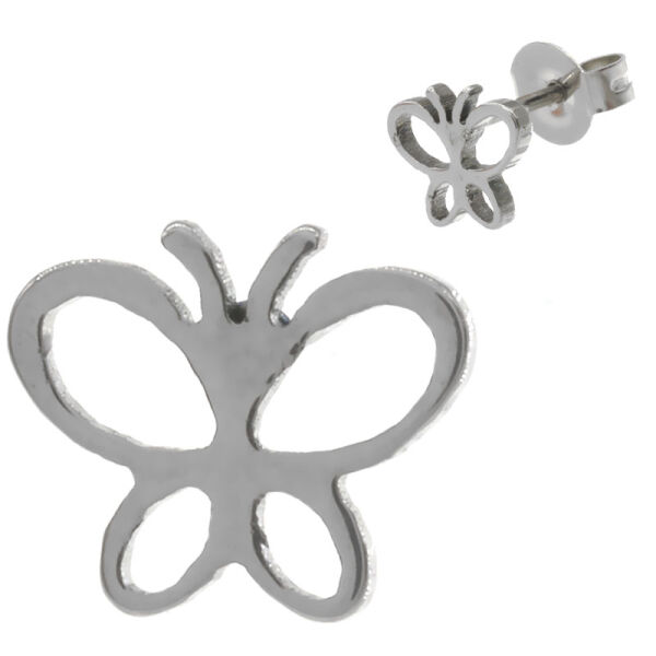 Stainless Steel Butterfly Stud Earrings, steel coloured