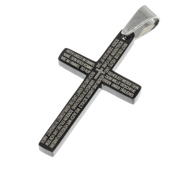 Edelstahlanhänger - Kreuz mit "Vater Unser"  Schwarz