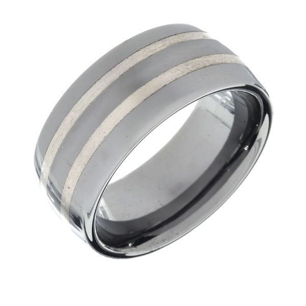 Wolfram-Ring mit Silberinlay 2 Streifen 9mm - 68 (21,6 Ø) 12 US