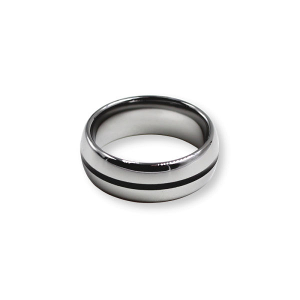 Wolfram-Ring mit Black-Inlay 1 Streifen poliert und bombiert 8 mm 64 (20,4 Ø) 10 US