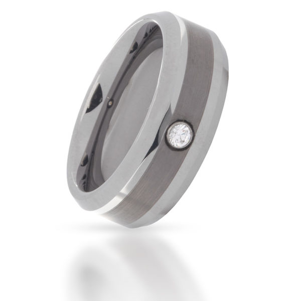 Wolframring 8 mm mattiert mit Stein und poliertem Rand - innen bombiert - 72 (22,8 Ø) 14.0 US