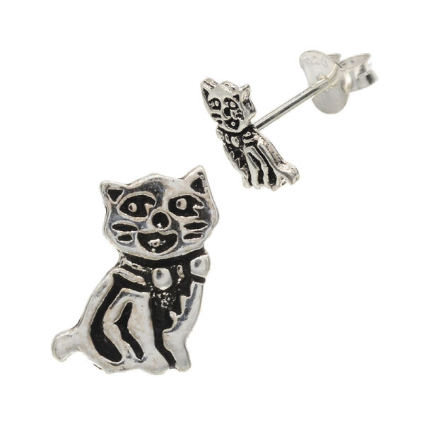Silver Stud Earrings - Cat