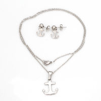 Stainless steel set - pendant, necklace, stud earrings -...