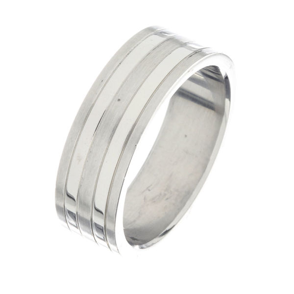 Edelstahlring - Mattierter Ring mit 2 polierten Streifen 56