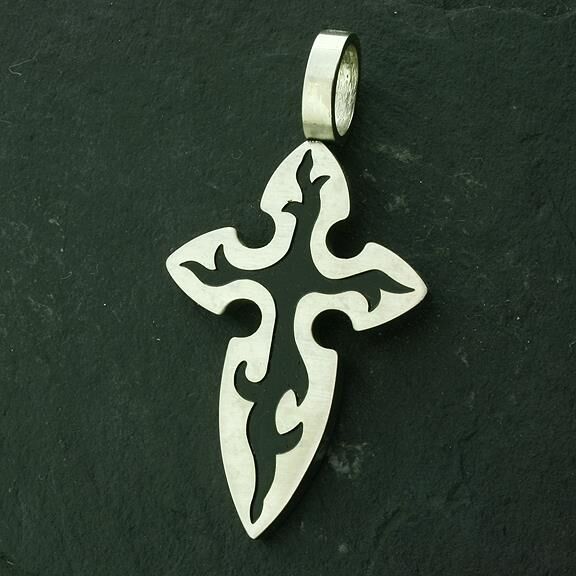 Edelstahlanhänger - Kreuz mit Tribal