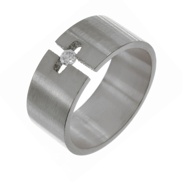 Edelstahlring - Durchbrochenes Kreuz mit Cubik Zirkon 54
