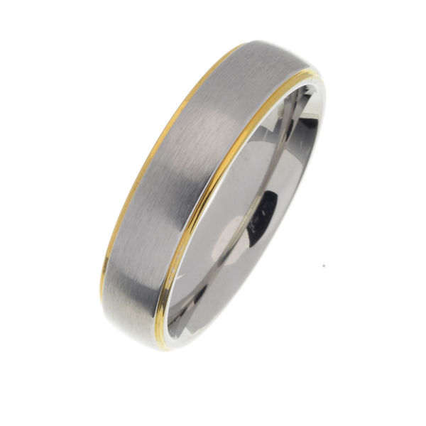 Edelstahlring - Herrenring mit 2 goldenen Streifen 50 (15,9 Ø) 05 US