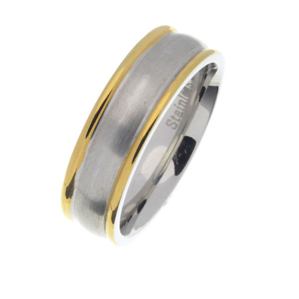 Edelstahlring - Herrenring mit 2 goldenen Streifen 54 (17,2 Ø) 06 US