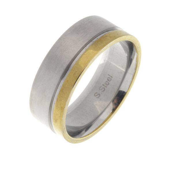Edelstahlring - mit 1 Streifen goldener PVD-Beschichtung 56