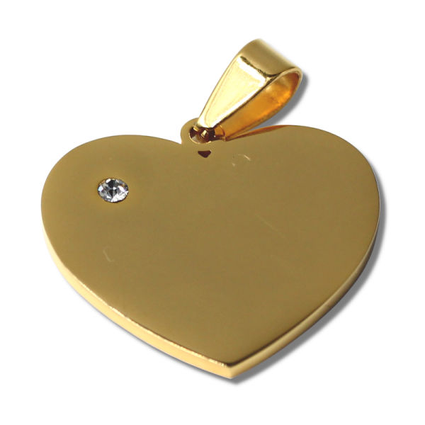 Stainless Steel Pendant - Heart with Stone (engravable) - PVD-Gold