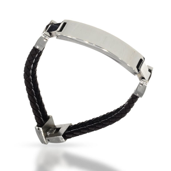 Braunes Lederarmband mit Gravurplatte 19cm aus Edelstahl