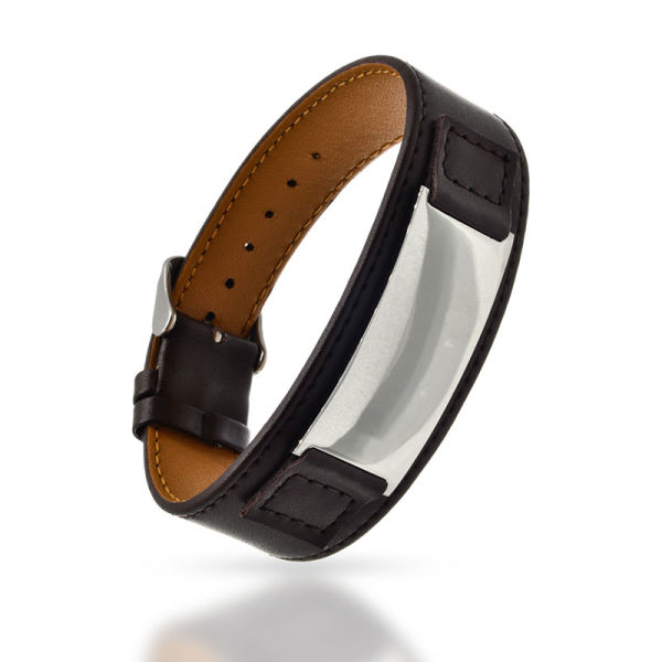 Leather Bracelet with Stainless Steel Engraving Plate