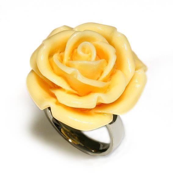 Edelstahlring Acryl-Rose in WEISS / GELB 52
