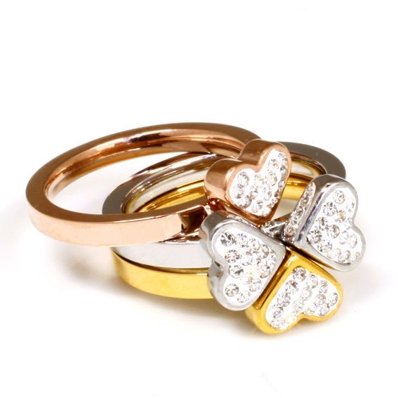 Edelstahlring - Kleeblatt - Stein und goldene PVD-Beschichtung 57 (18,1 Ø) 08 US