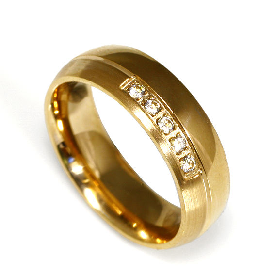Edelstahlring - PVD Rosé-Gold - 5 Steine 50 (15,9 Ø) 05 US