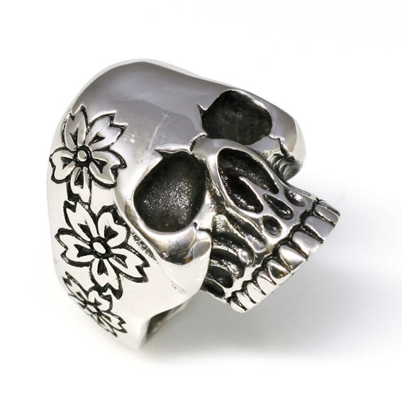 Edelstahlring/Totenkopf/florales Muster 14 / 72