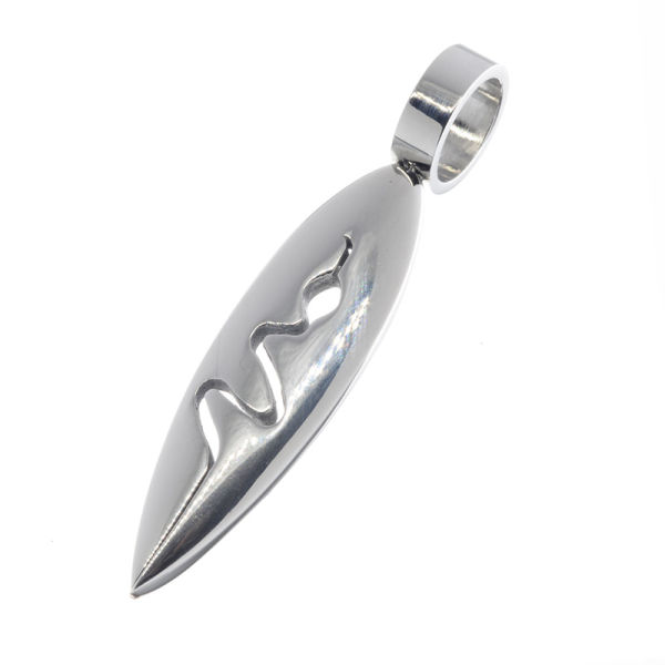 Stainless steel pendant - snake - surfboard laser cut