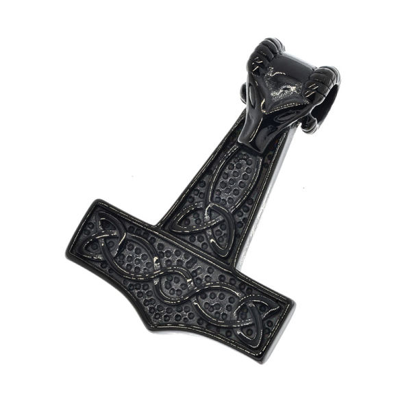 Edelstahlanhänger Thors Hammer (Widderkopf) - PVD-Schwarz