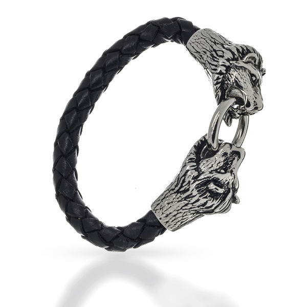 Lederarmband mit Edelstahlverschluss - Löwenkopf
