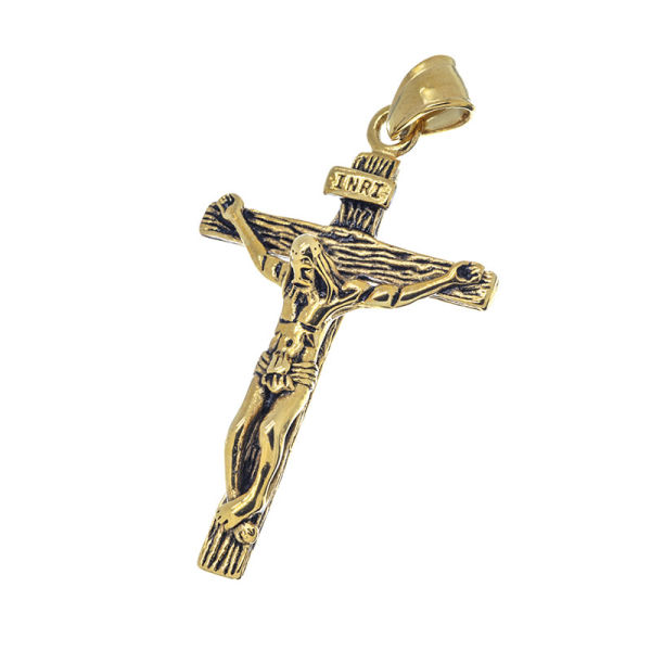 Edelstahlanhänger Christus am Kreuz "Kruzifix" goldfarben